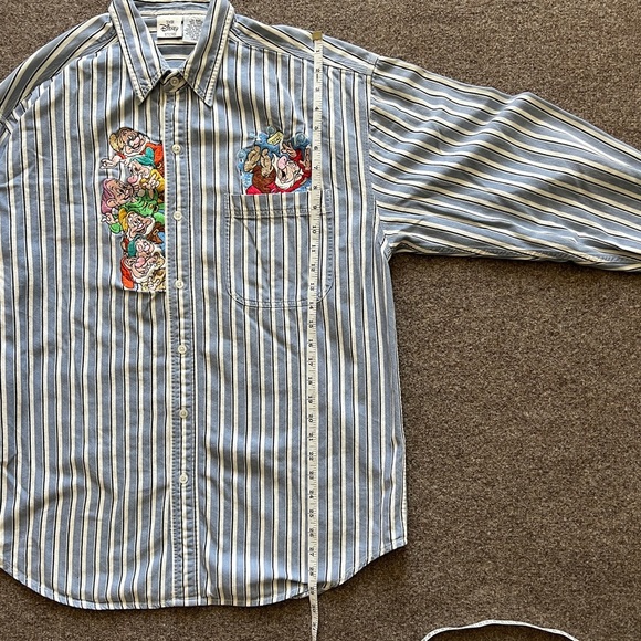 VTG 90s Disney Snow White Seven Dwarfs Embroidered Button Up Shirt Men L Striped - Picture 9 of 12